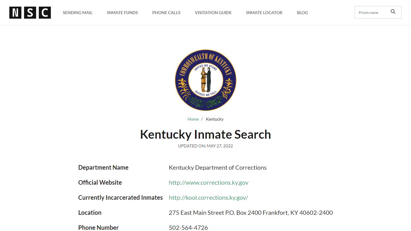 Kentucky Inmate Search – Kentucky Department of ...